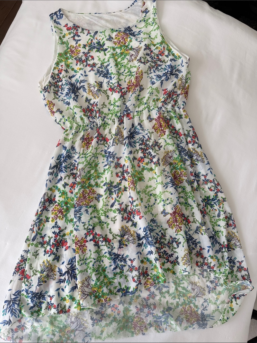 NWOT Floral High-Low Summer Dress in White with Multicolor Print
